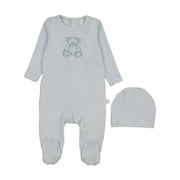 Velour Bear Footie-blue
