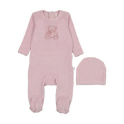 Velour Bear Footie-pink