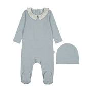 Printed Collar Footie-dusty Blue