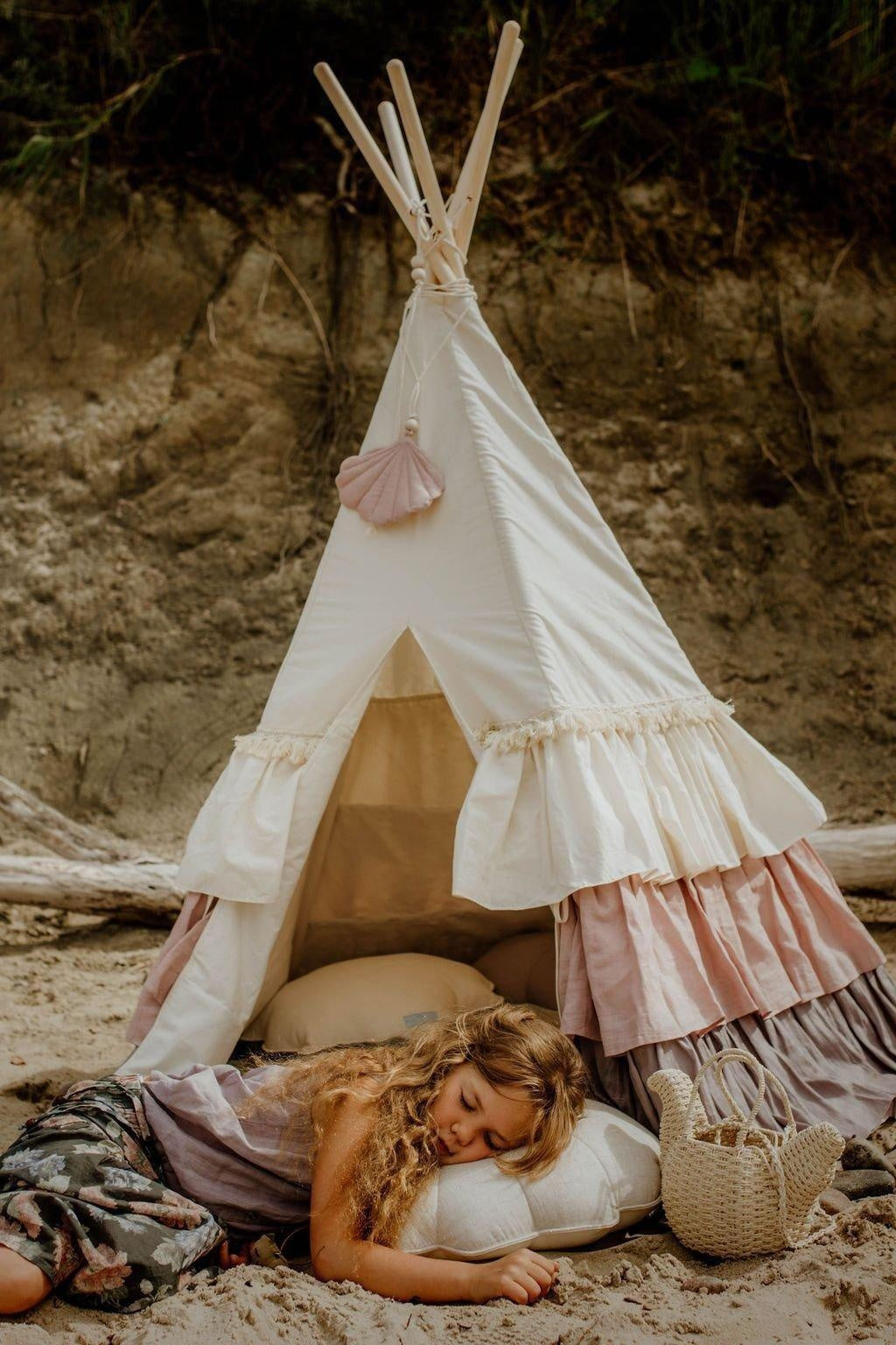 powder Frills Teepee Tent With Frills And Powder Pink - Shell Mat Set