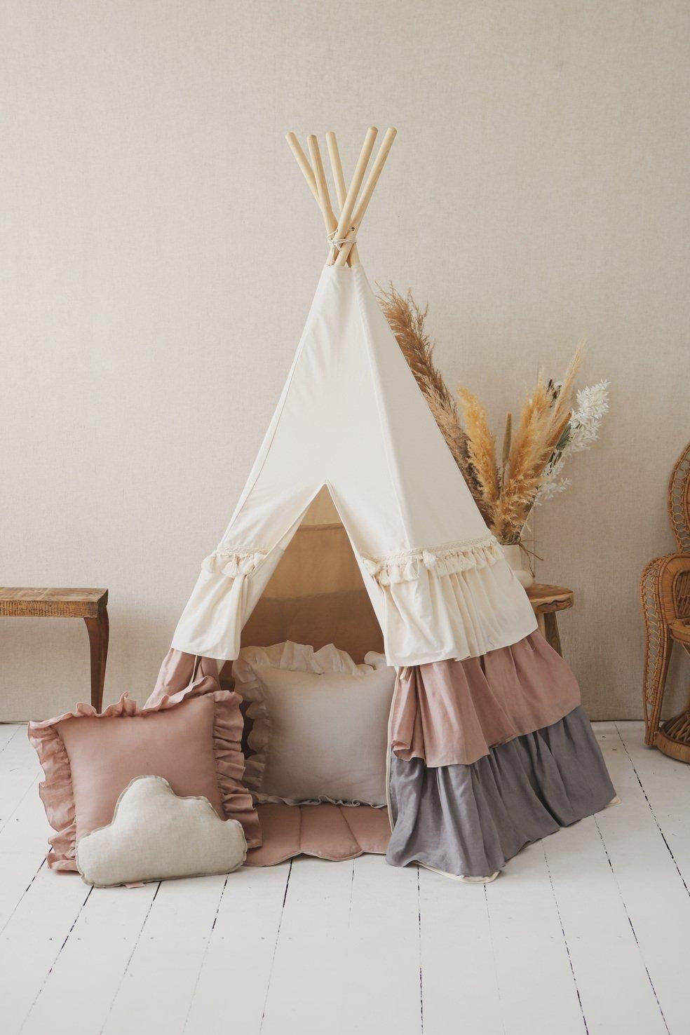 powder Frills Teepee Tent With Frills And Powder Pink - Shell Mat Set