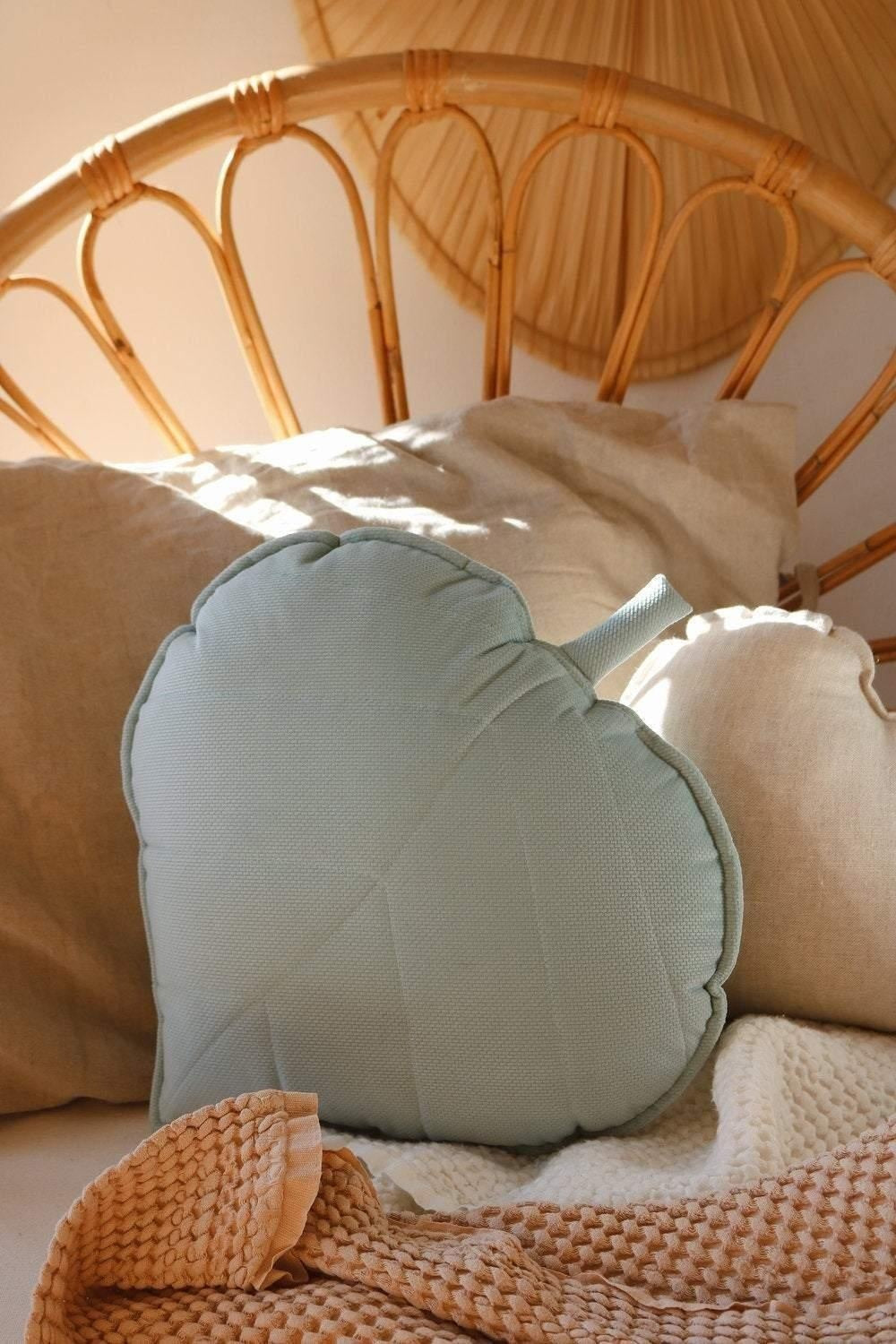 Velvet Powder Mint Leaf Pillow