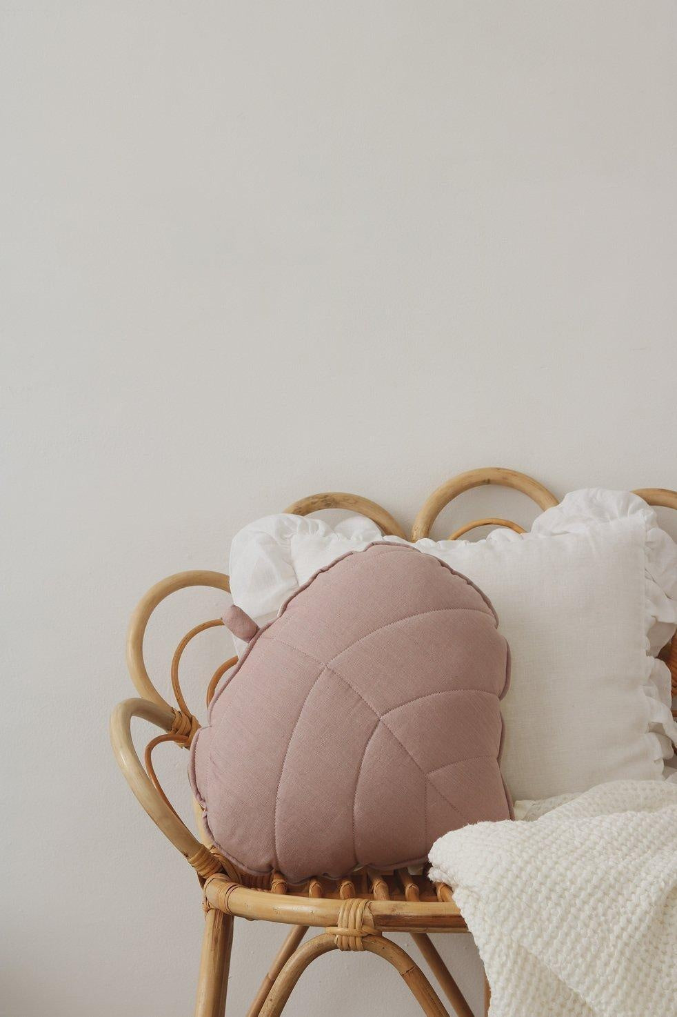 Linen Powder Pink Leaf Pillow