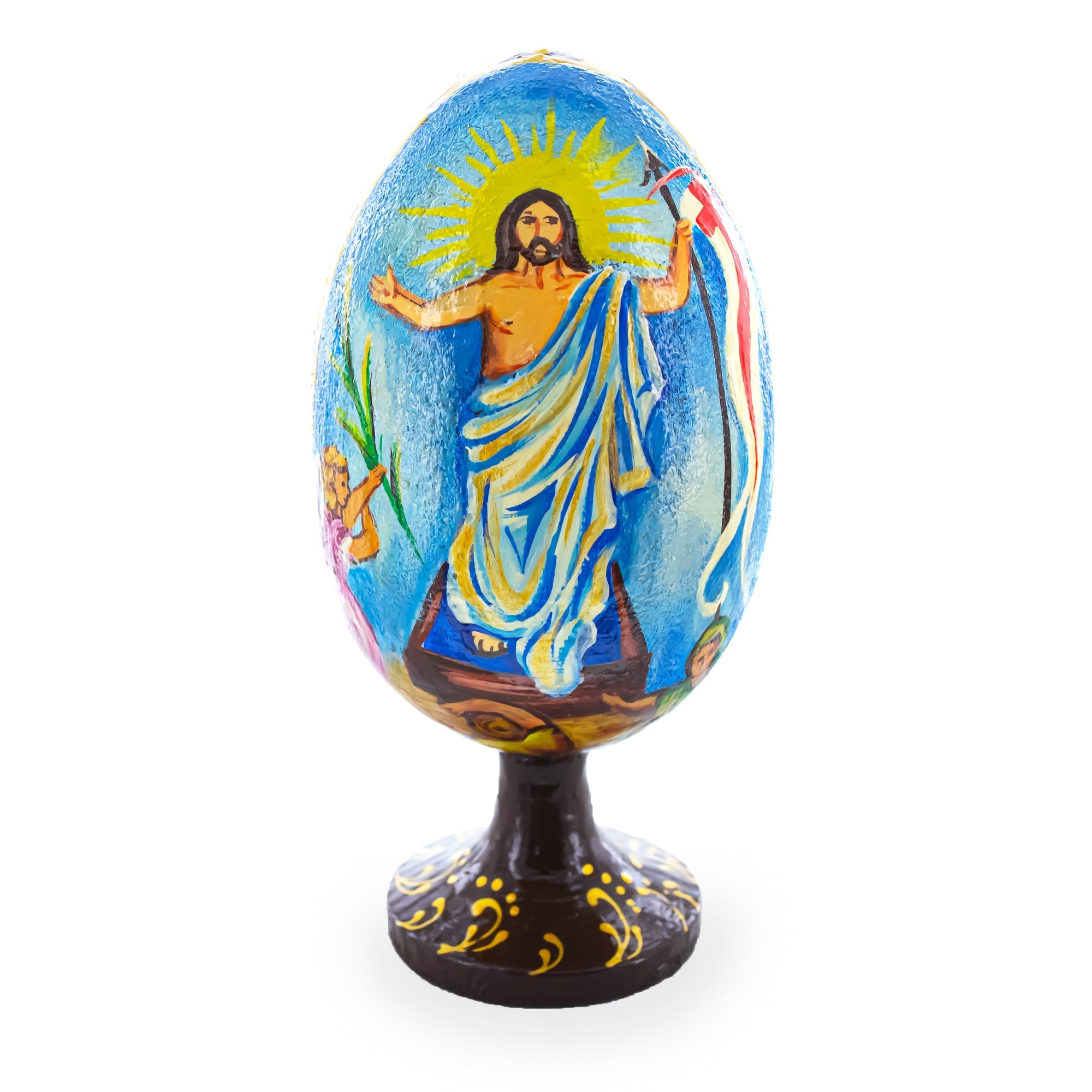 Jesus Has Risen Wooden Easter Egg Figurine 4.75 Inches