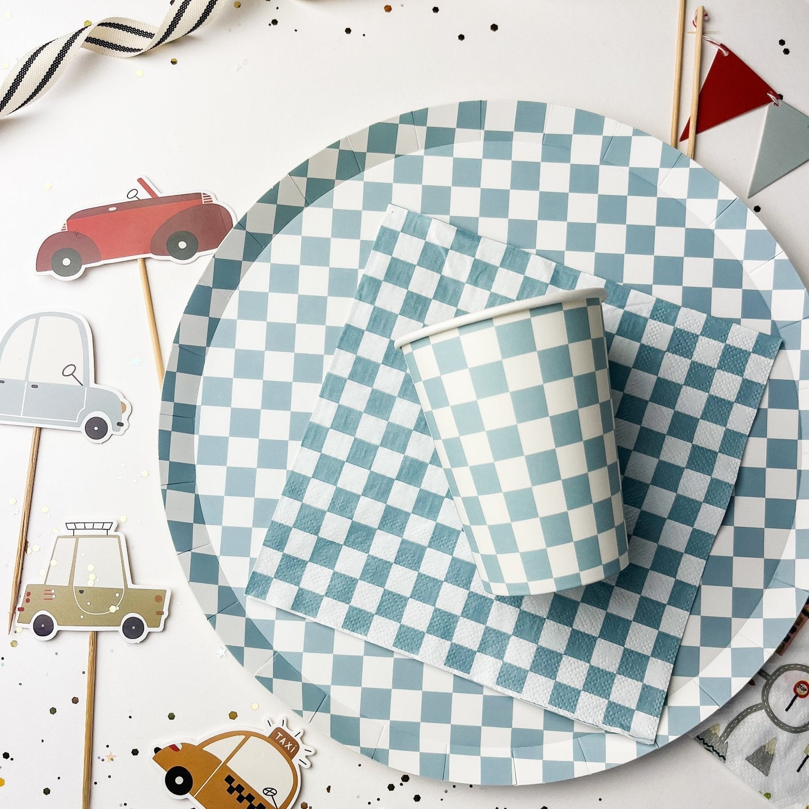 Checkered Blue Plate, Xl (set Of 8)