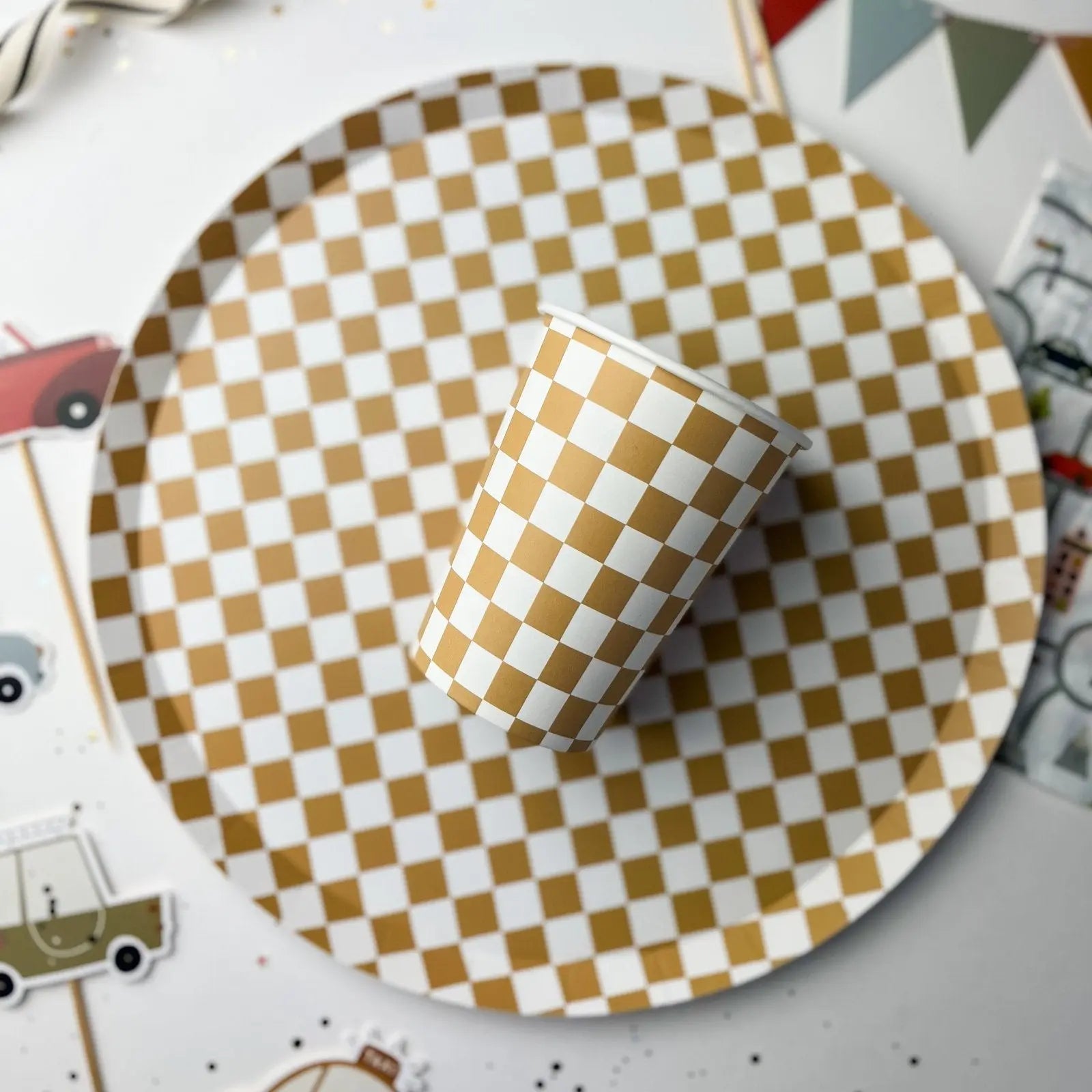 Checkered Gold Matte Plate, Xl (set Of 8)