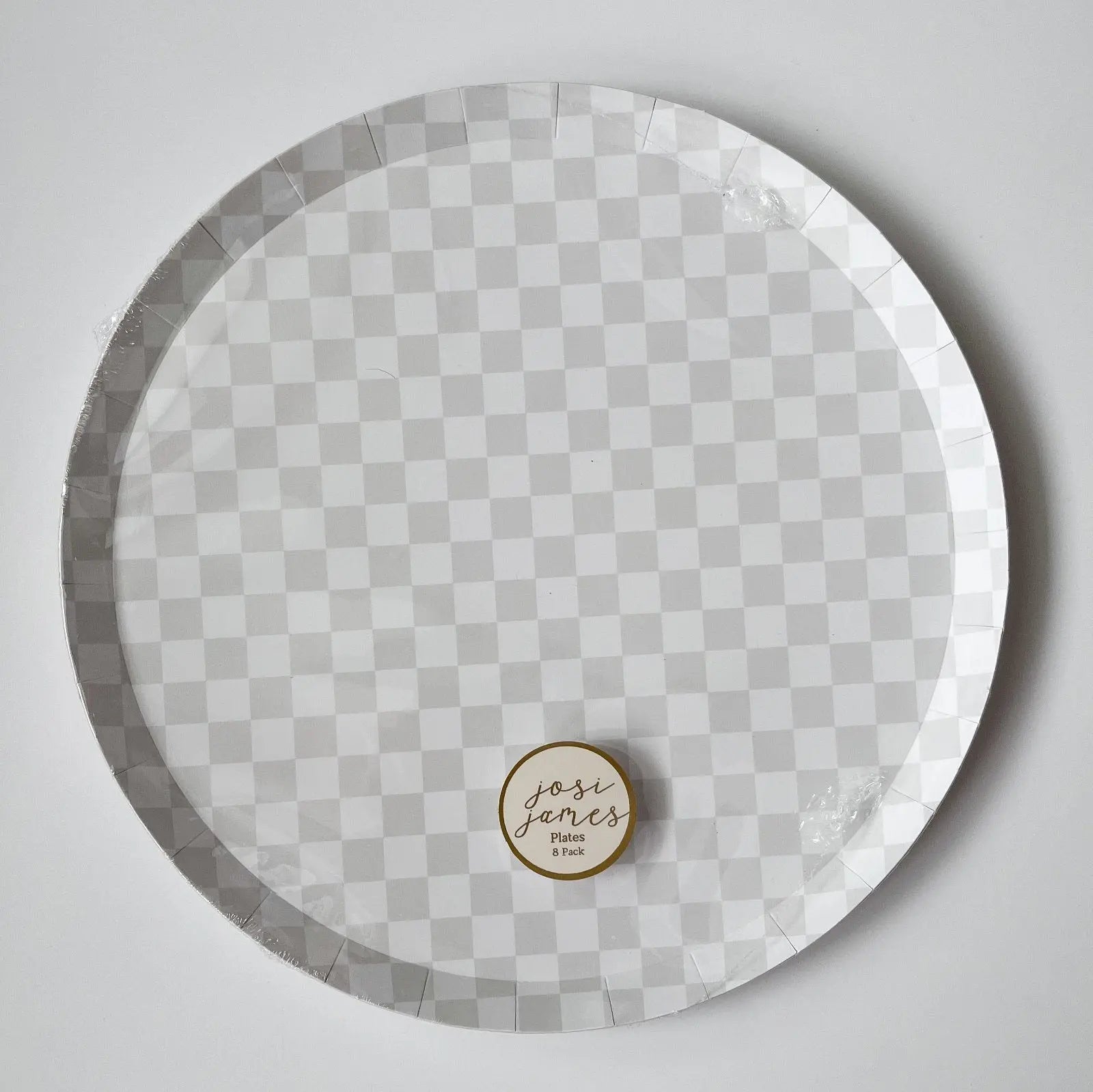Checkered Light Gray Plate, Xl (set Of 8)