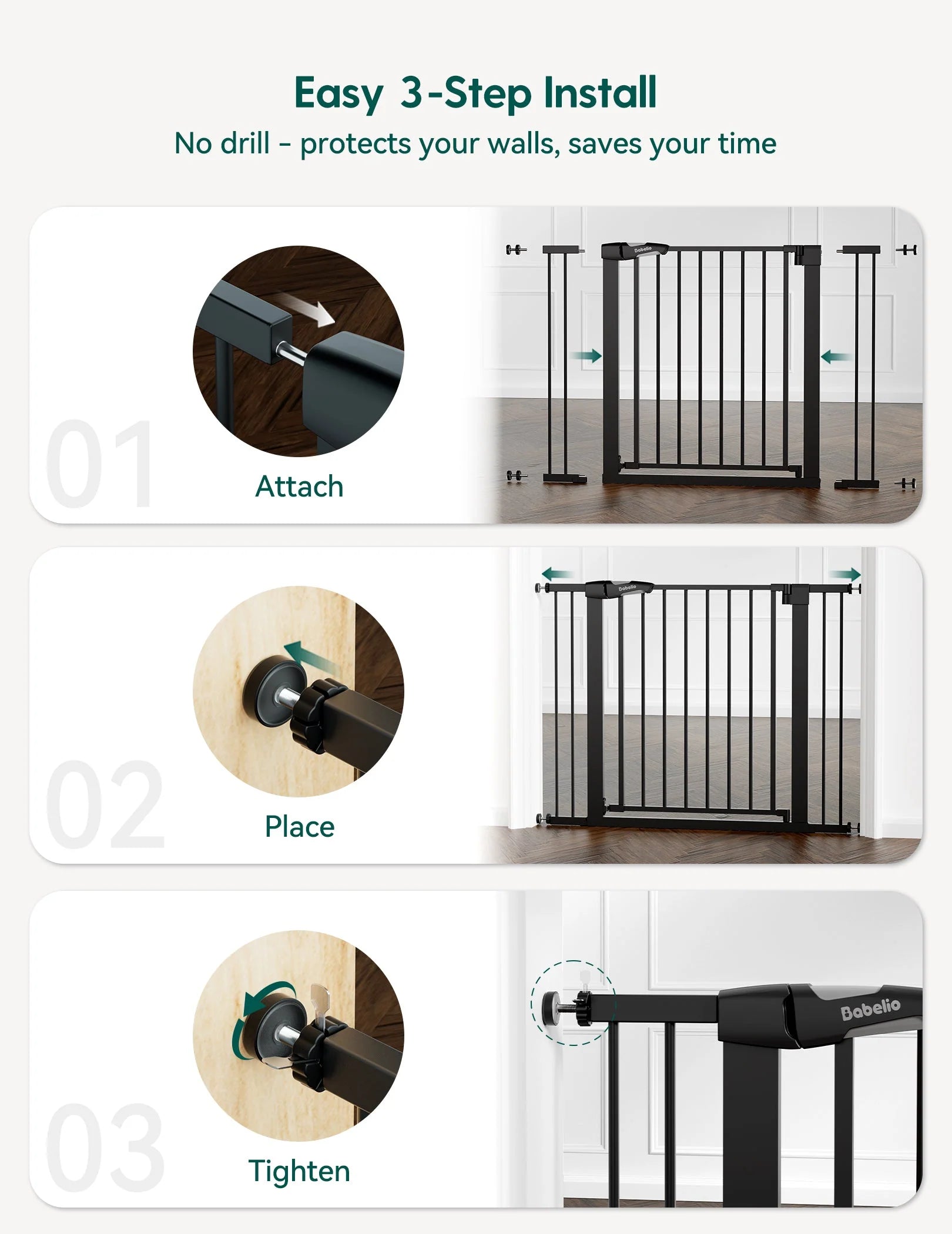 Pressguard C5 | Pressure Mounted Tall Baby Gate Fits Narrow To Standard Doorways