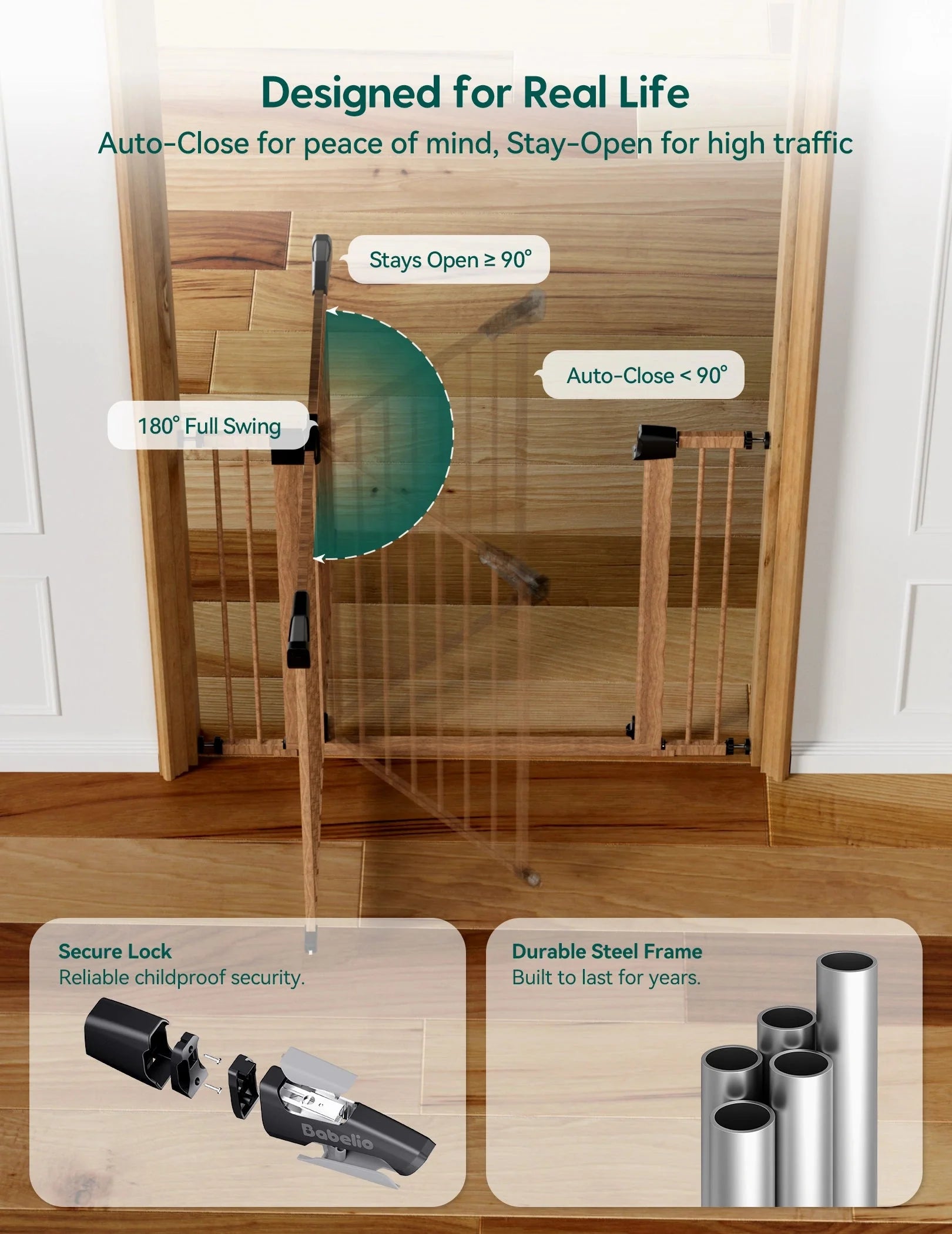 Pressguard C5&p7 Wood Pattern | Pressure Mounted Baby Gate For Stairs