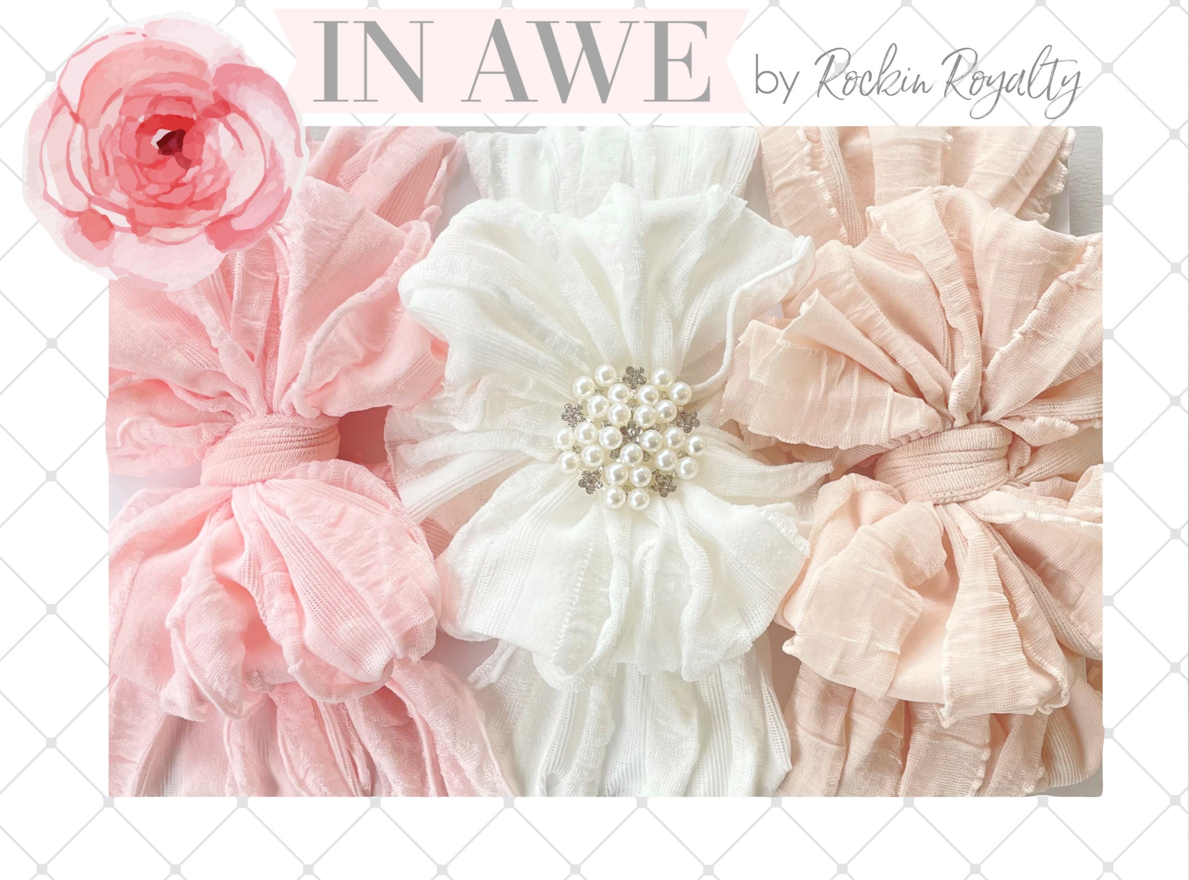 Pretty In Pearls | Signature Ruffled Baby Headband Set Of 3 (pre-order)