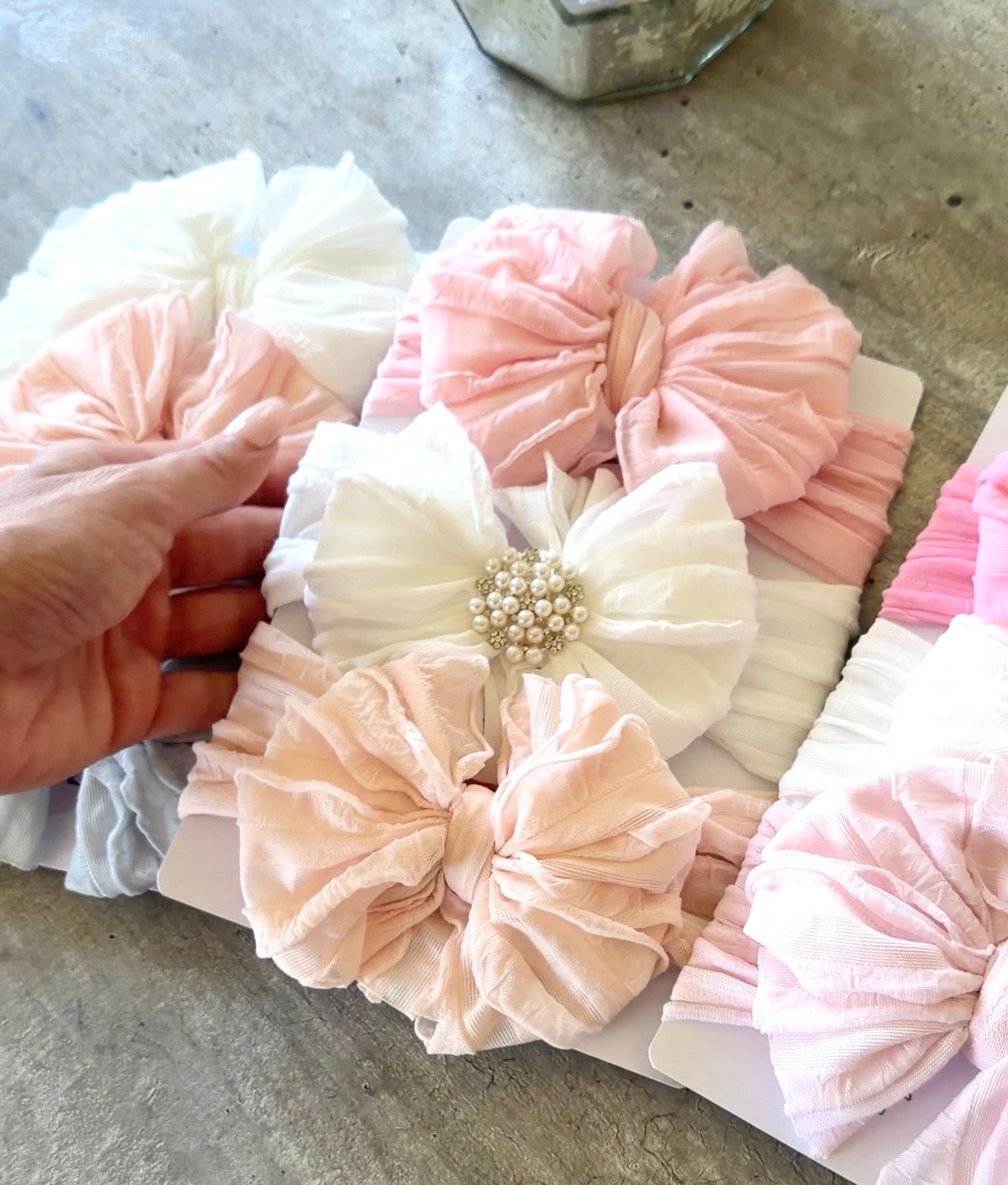 Pretty In Pearls | Signature Ruffled Baby Headband Set Of 3 (pre-order)