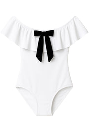 White Ruffle Swimsuit With Black Bow