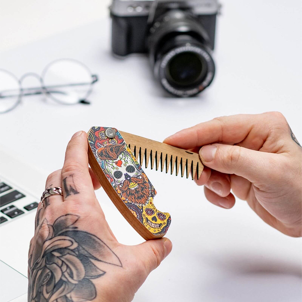 Wooden Beard Comb - Skull Light