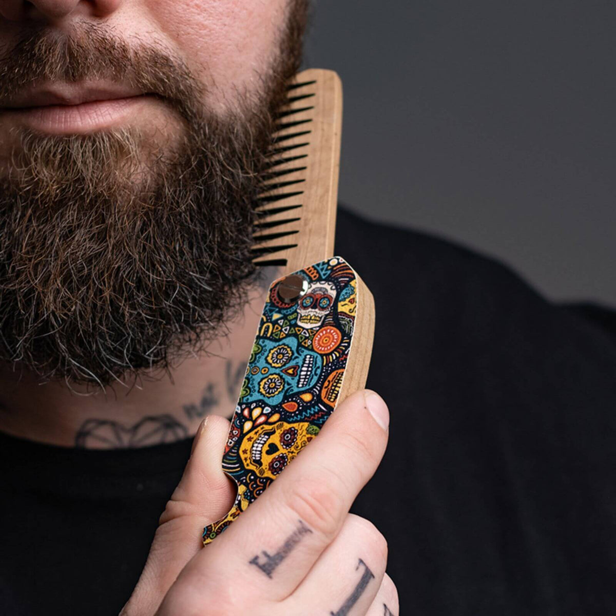 Wooden Beard Comb - Skull Light