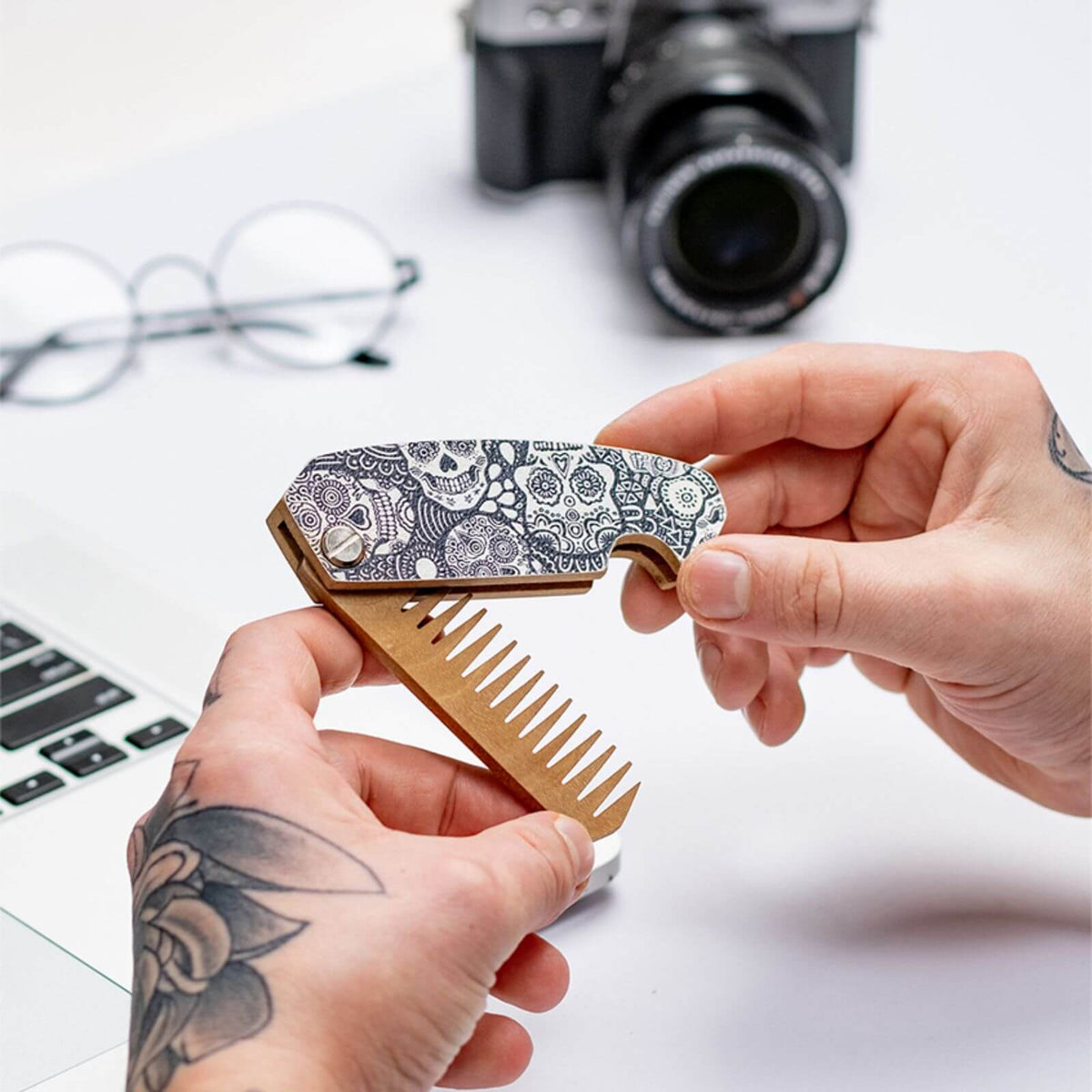Wooden Beard Comb - Skull Light
