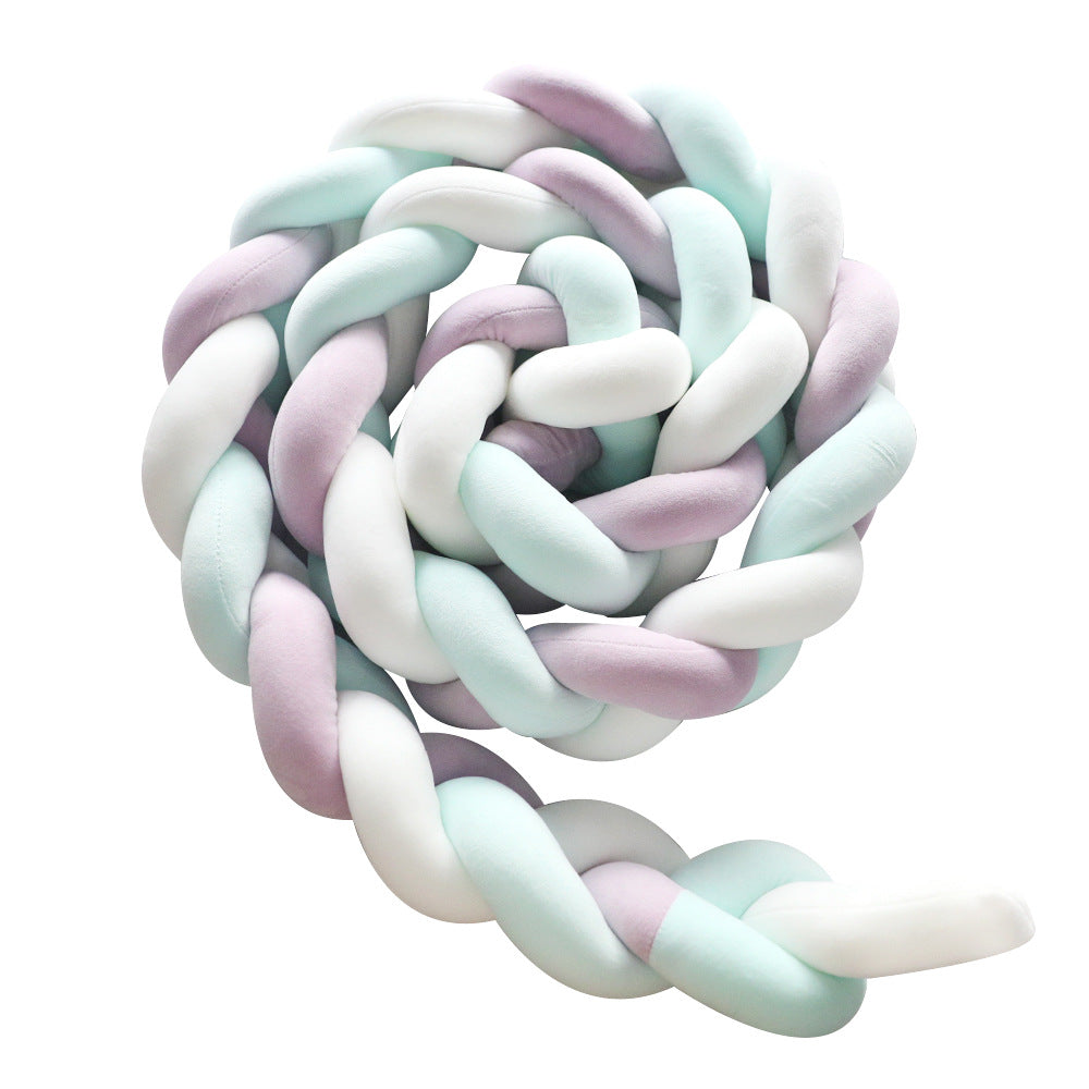 New Nordic Style Twisted Knit Baby Bed Rail Bumper, Long Strip With Three-strand Twisted Braided Knot Rope Cushion
