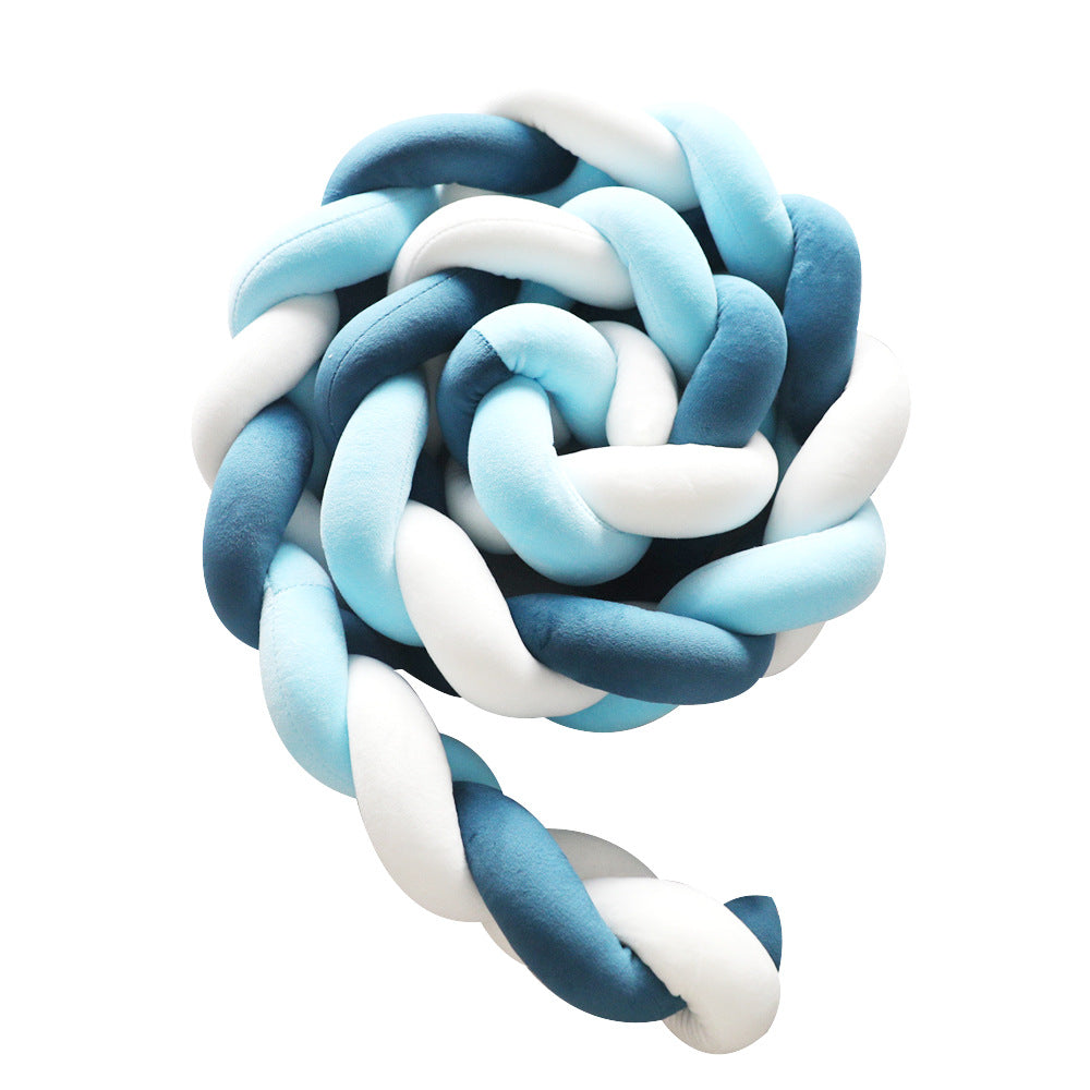 New Nordic Style Twisted Knit Baby Bed Rail Bumper, Long Strip With Three-strand Twisted Braided Knot Rope Cushion