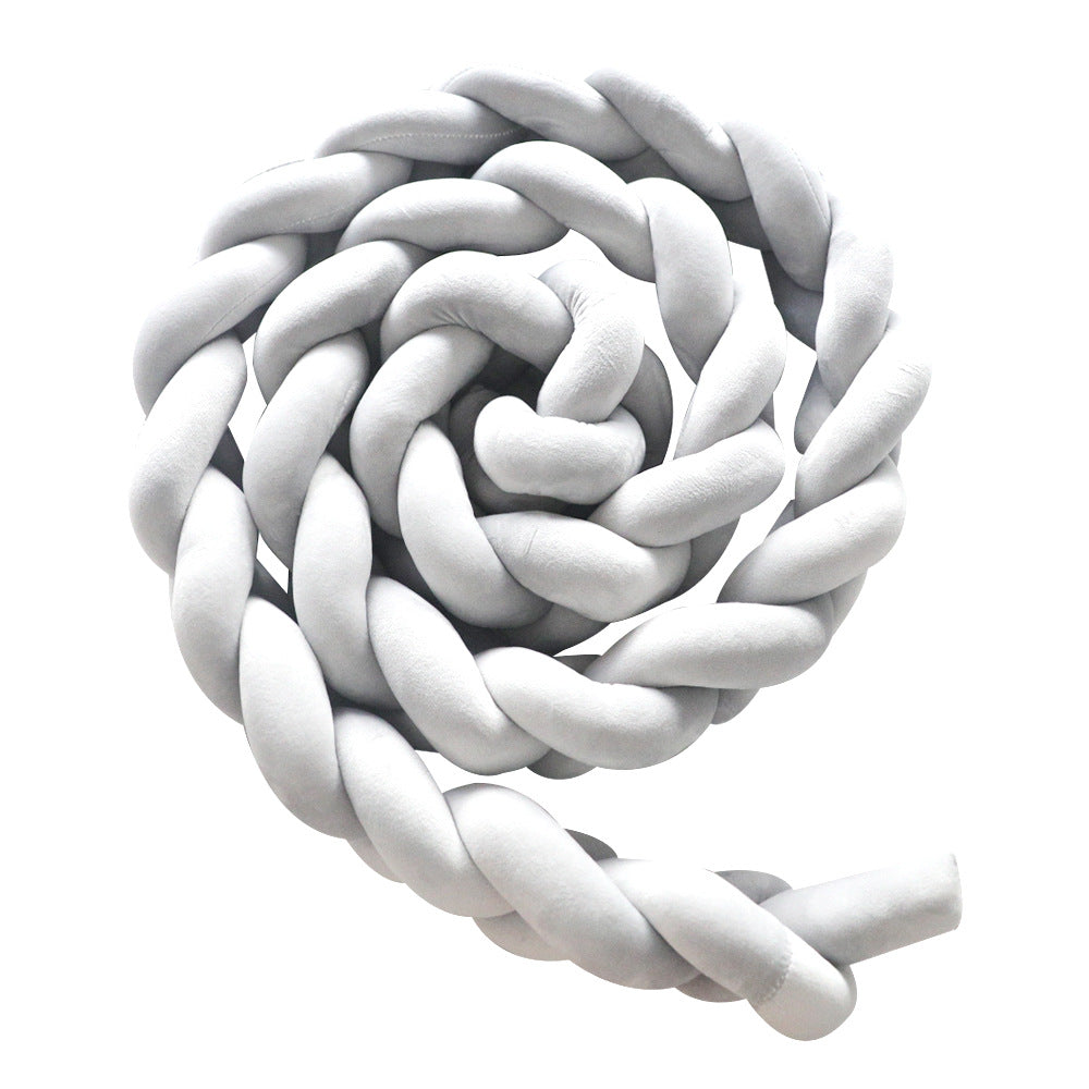 New Nordic Style Twisted Knit Baby Bed Rail Bumper, Long Strip With Three-strand Twisted Braided Knot Rope Cushion