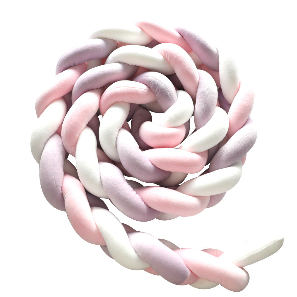 New Nordic Style Twisted Knit Baby Bed Rail Bumper, Long Strip With Three-strand Twisted Braided Knot Rope Cushion