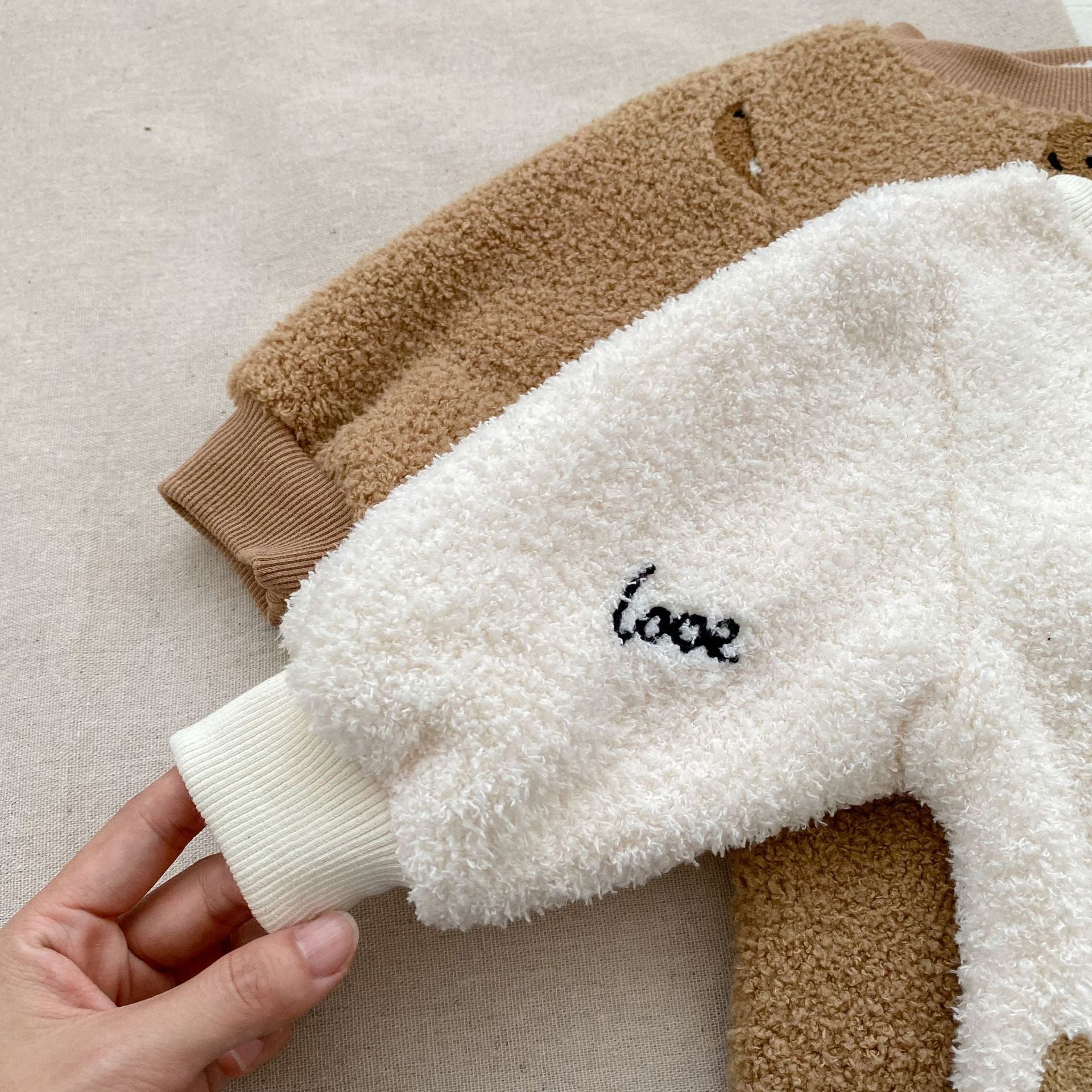 Infant Baby Little Bear Design Warm Thicken Long Sleeve Jumpsuit In Winter