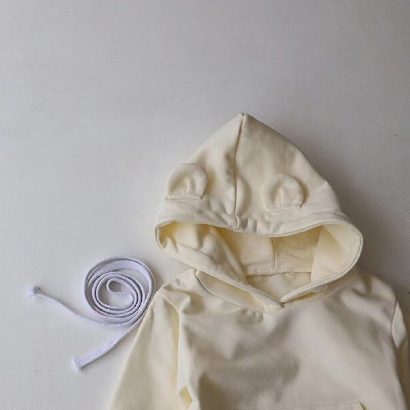 Baby 1pcs Solid Color 3d Bear Ears Patched Design Hoodie Triangle Cotton Bodysuit Onesies