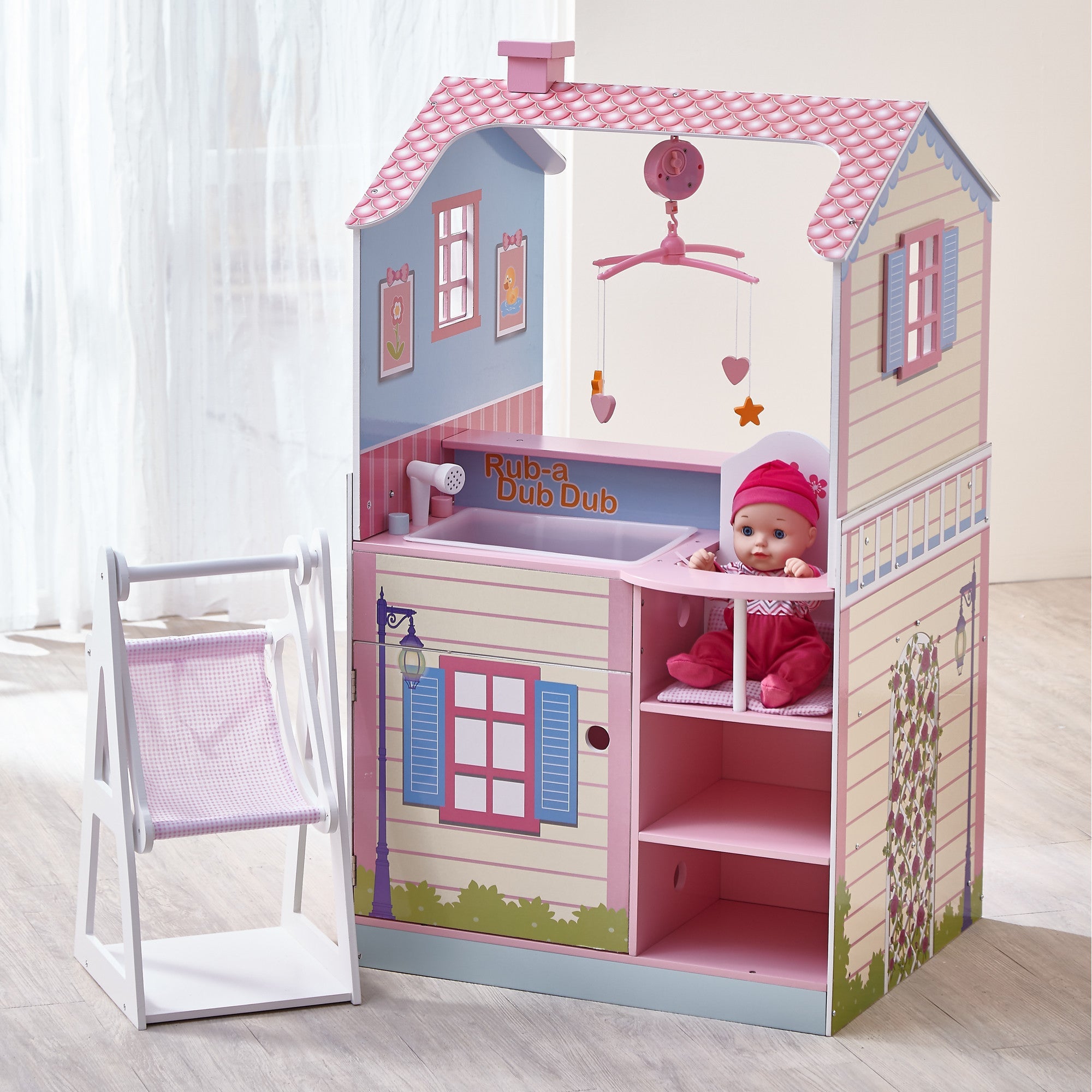 Olivia's Little World Baby Doll Changing Station Dollhouse With Storage, Multicolor