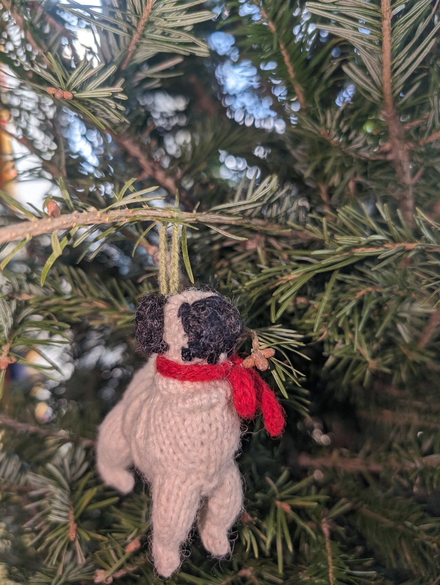 Hand Knit Alpaca Wool Christmas Ornament - Pug Dog