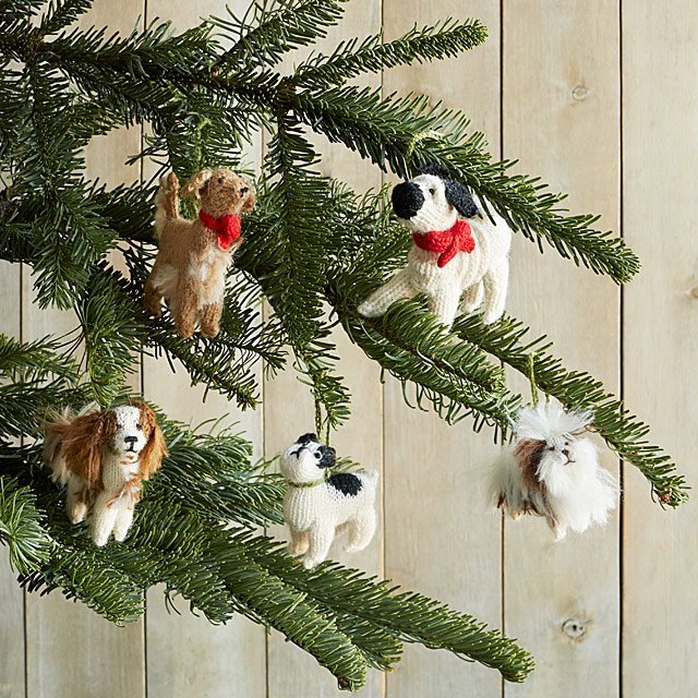 Hand Knit Alpaca Wool Christmas Ornament - Pug Dog