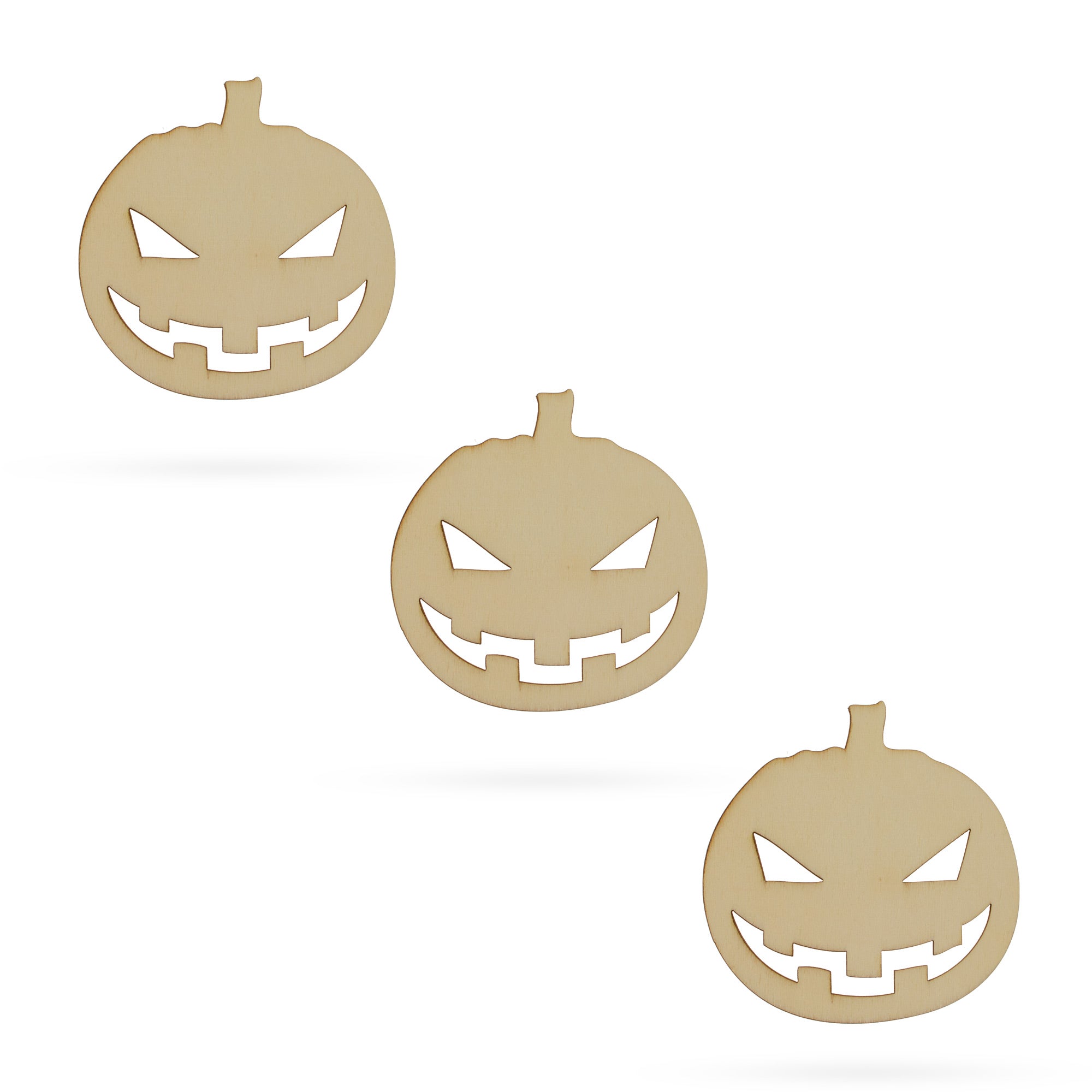 3 Pumpkin Faces Jack-o-lanterns Unfinished Wooden Shapes Craft Cutouts Diy Unpainted 3d Plaques 4 Inches