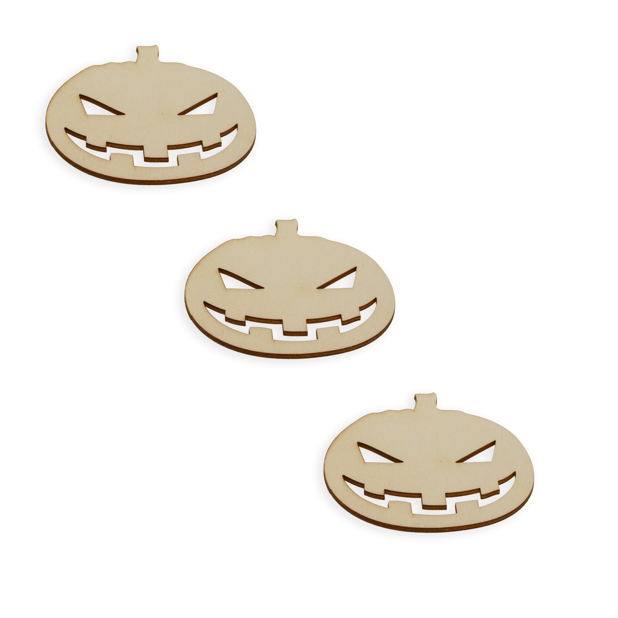 3 Pumpkin Faces Jack-o-lanterns Unfinished Wooden Shapes Craft Cutouts Diy Unpainted 3d Plaques 4 Inches