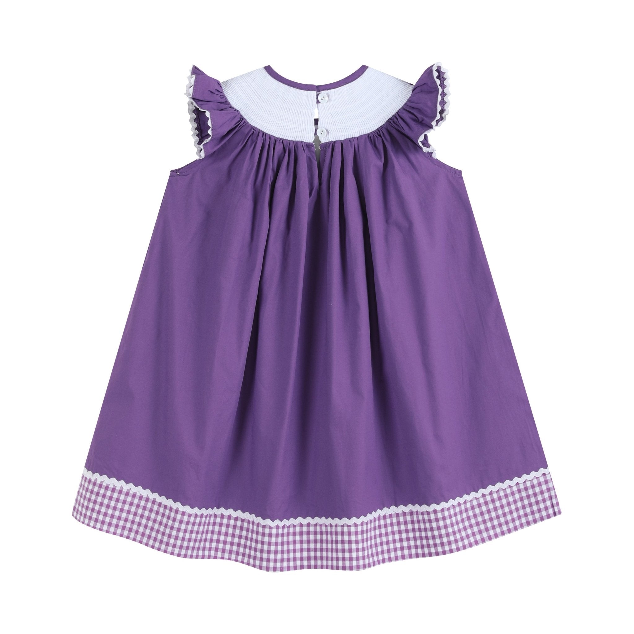 Purple And Gingham Mardi Gras Smocked Bishop Dress