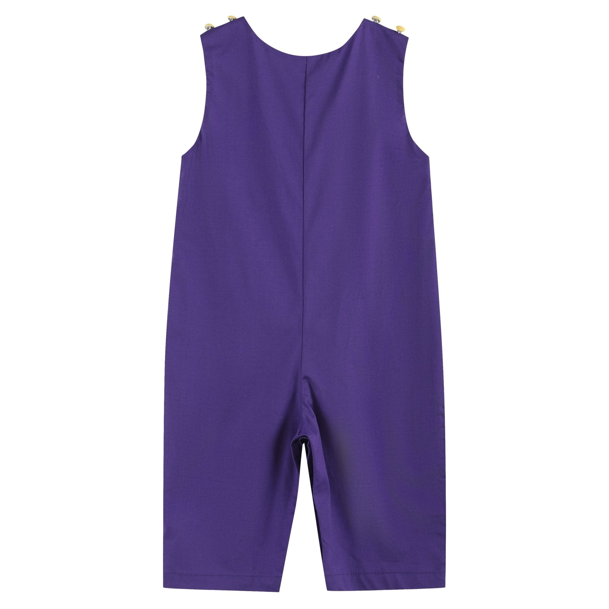 Purple And Gold Football And Tiger Smocked Overalls