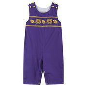 Purple And Gold Football And Tiger Smocked Overalls