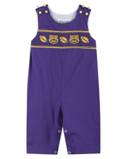 Purple And Gold Football And Tiger Smocked Overalls