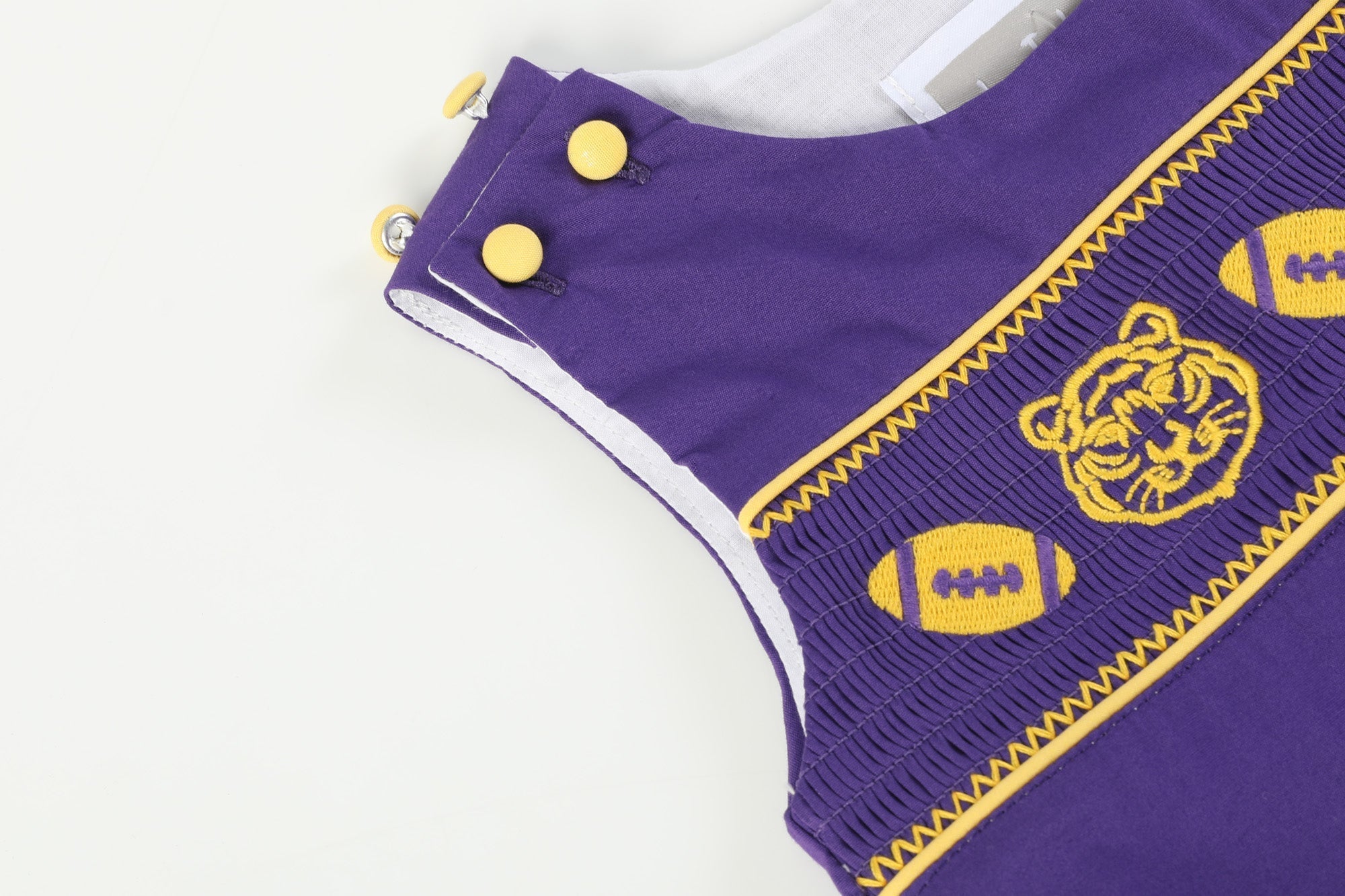 Purple And Gold Football And Tiger Smocked Overalls
