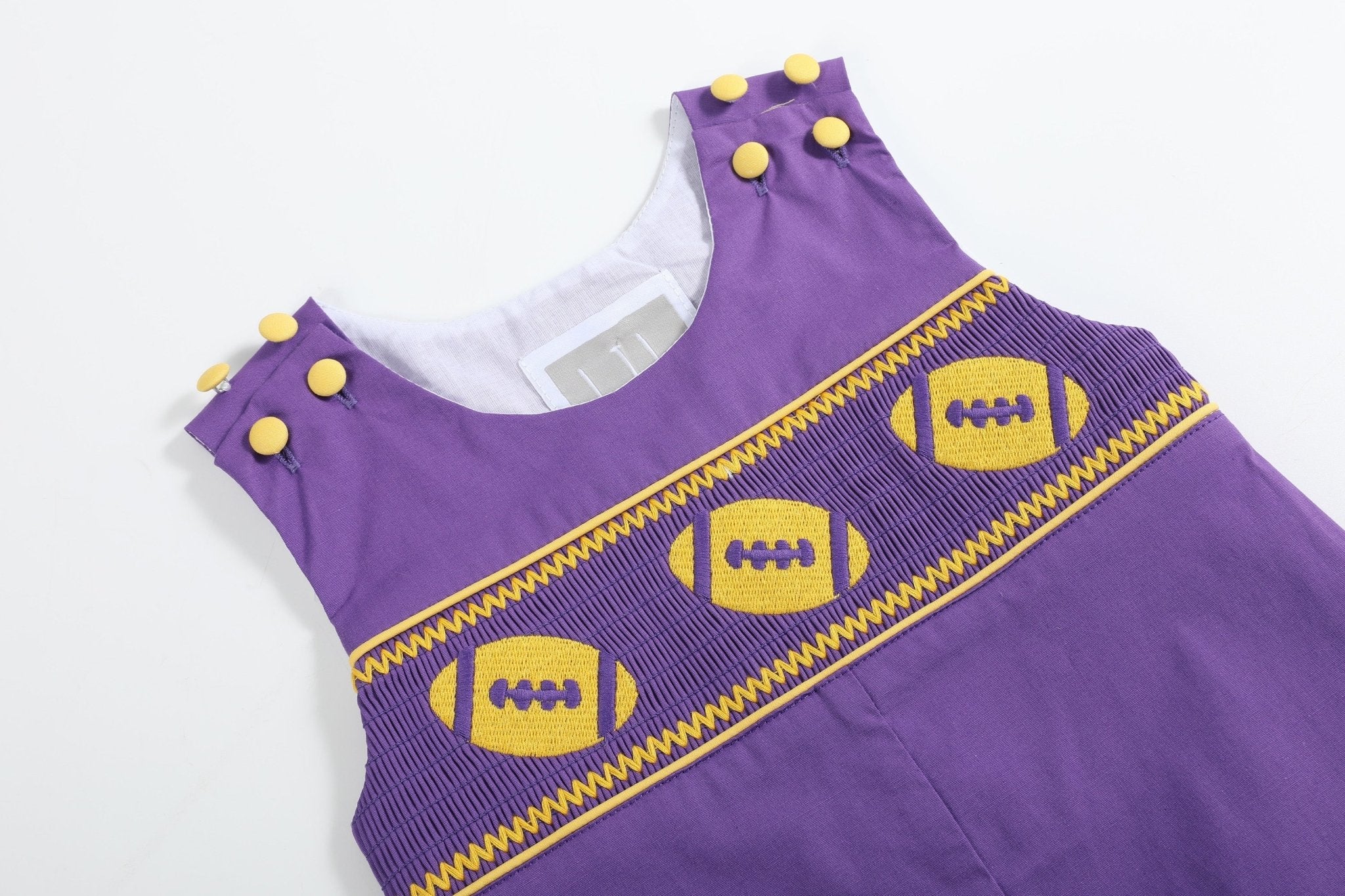 Purple And Gold Football Smocked Overalls