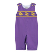 Purple And Gold Football Smocked Overalls