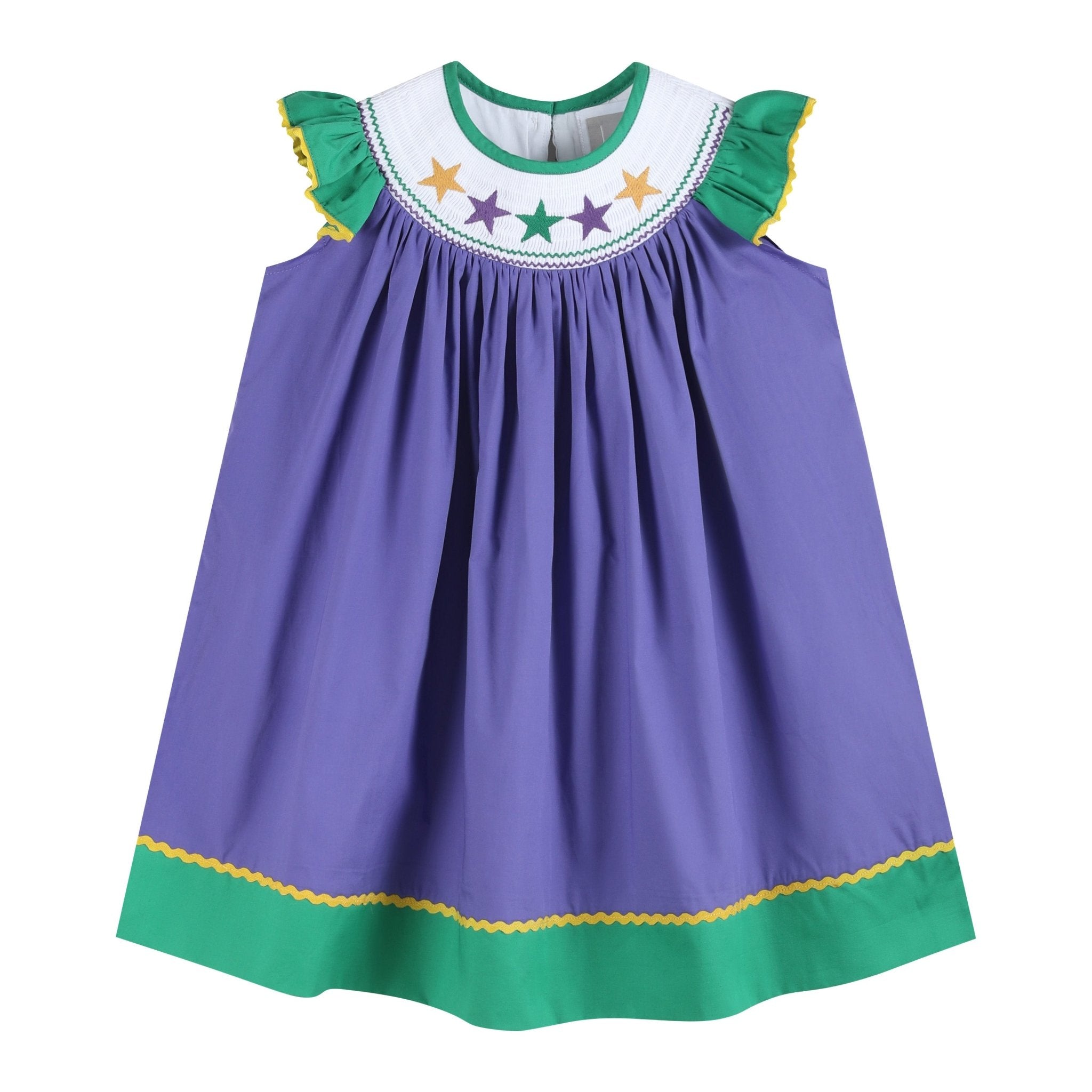 Purple And Green Mardi Gras Smocked Bishop Dress