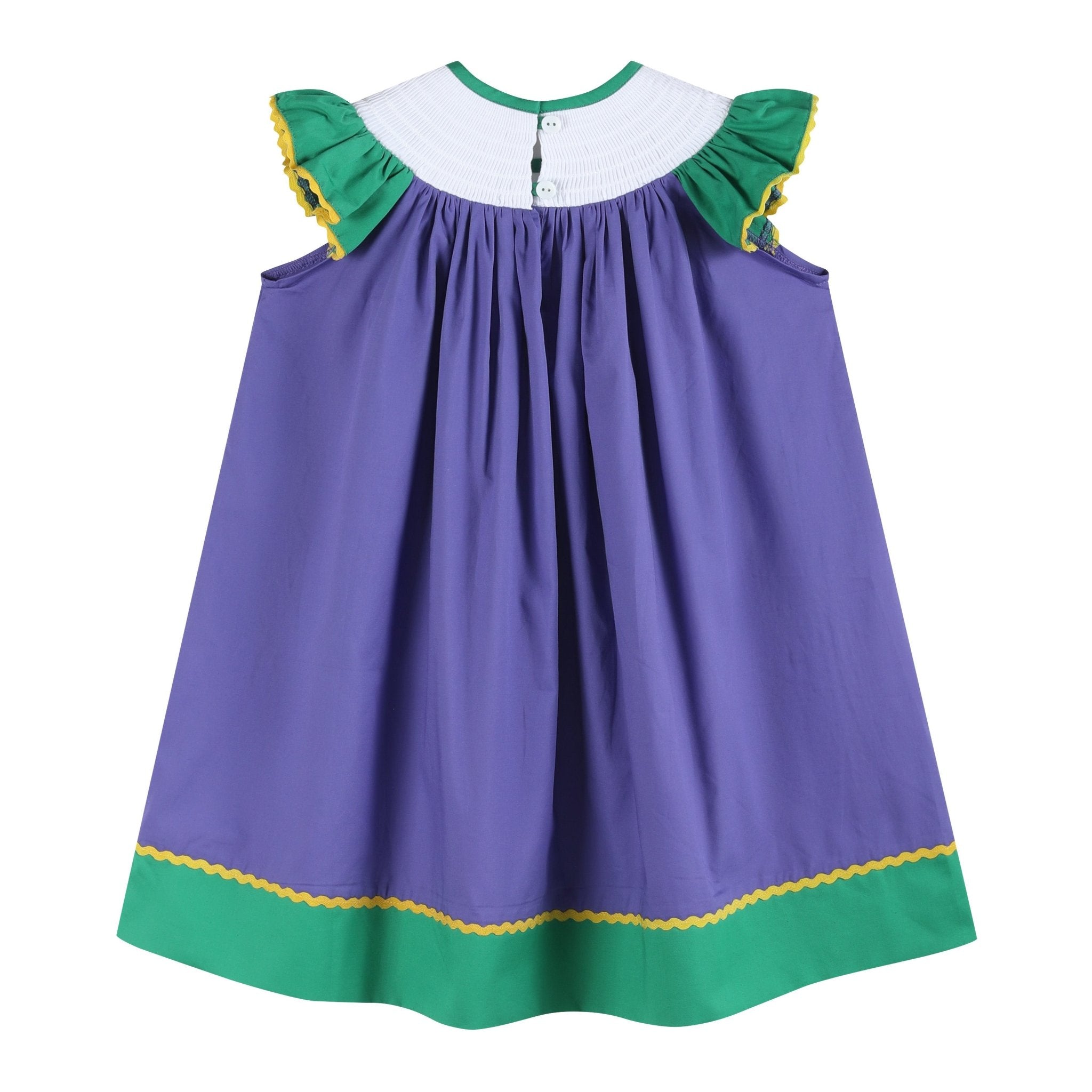 Purple And Green Mardi Gras Smocked Bishop Dress