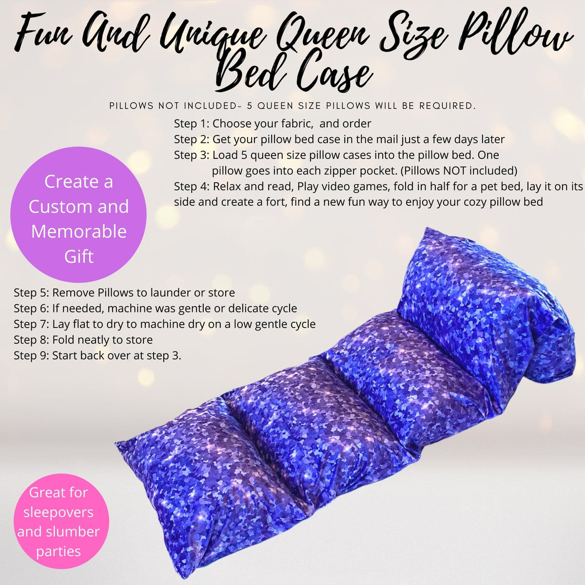 Purple Hearts And Confetti Pillow Bed Slipcover, Purple Floor Lounger, Gift For Kids
