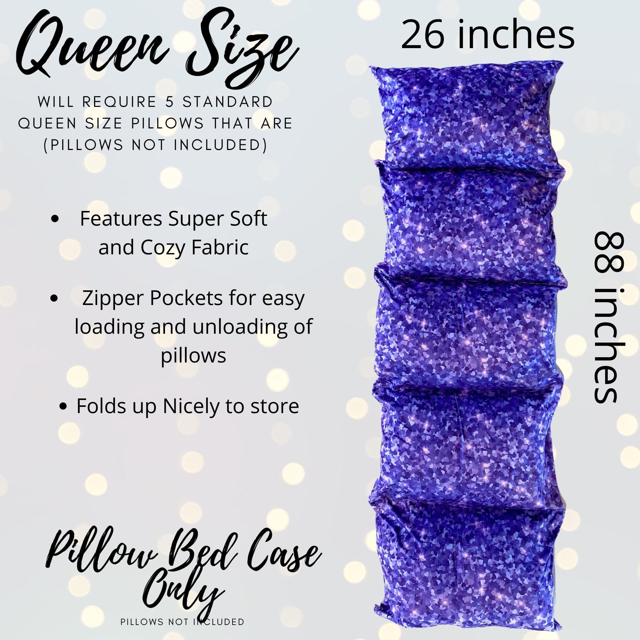 Purple Hearts And Confetti Pillow Bed Slipcover, Purple Floor Lounger, Gift For Kids
