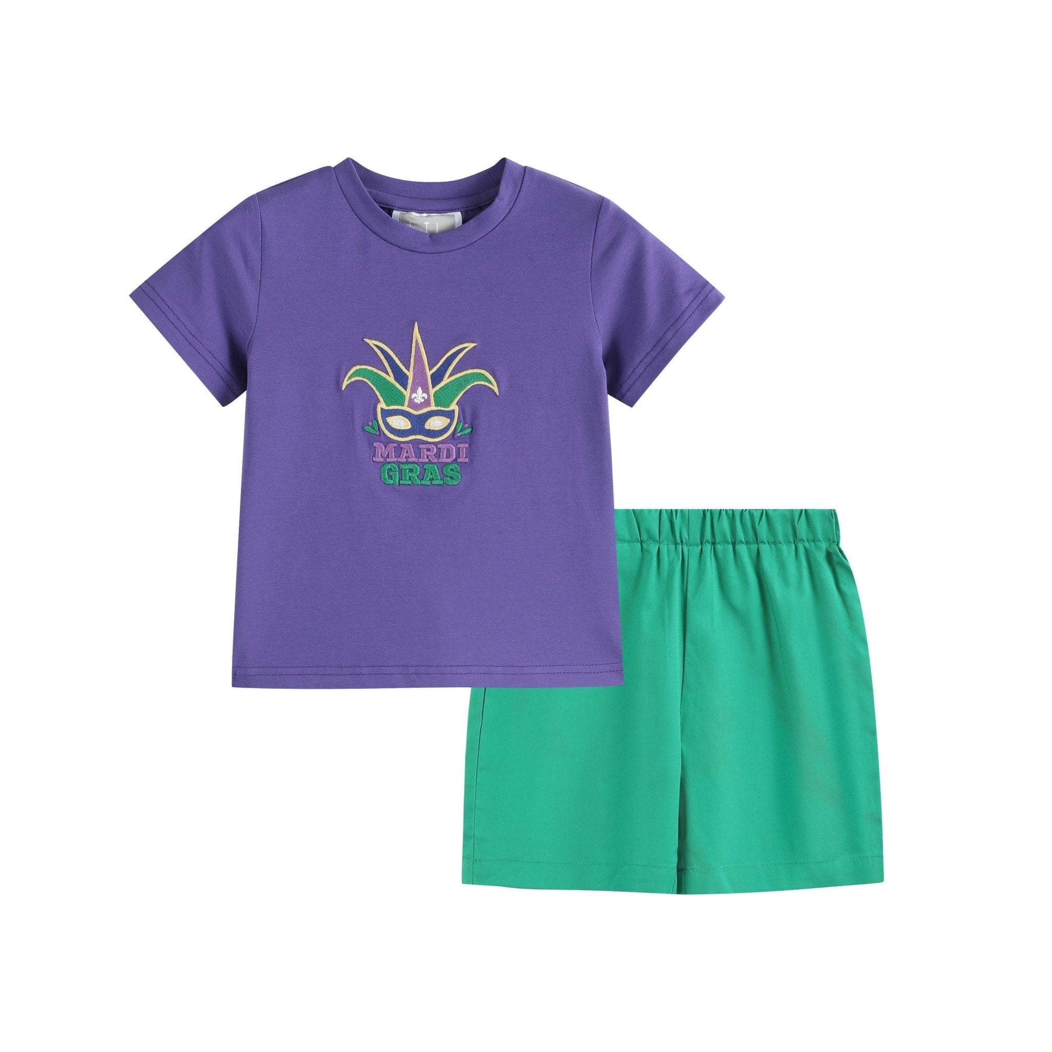 Purple Mardi Gras Applique Shirt And Shorts Set