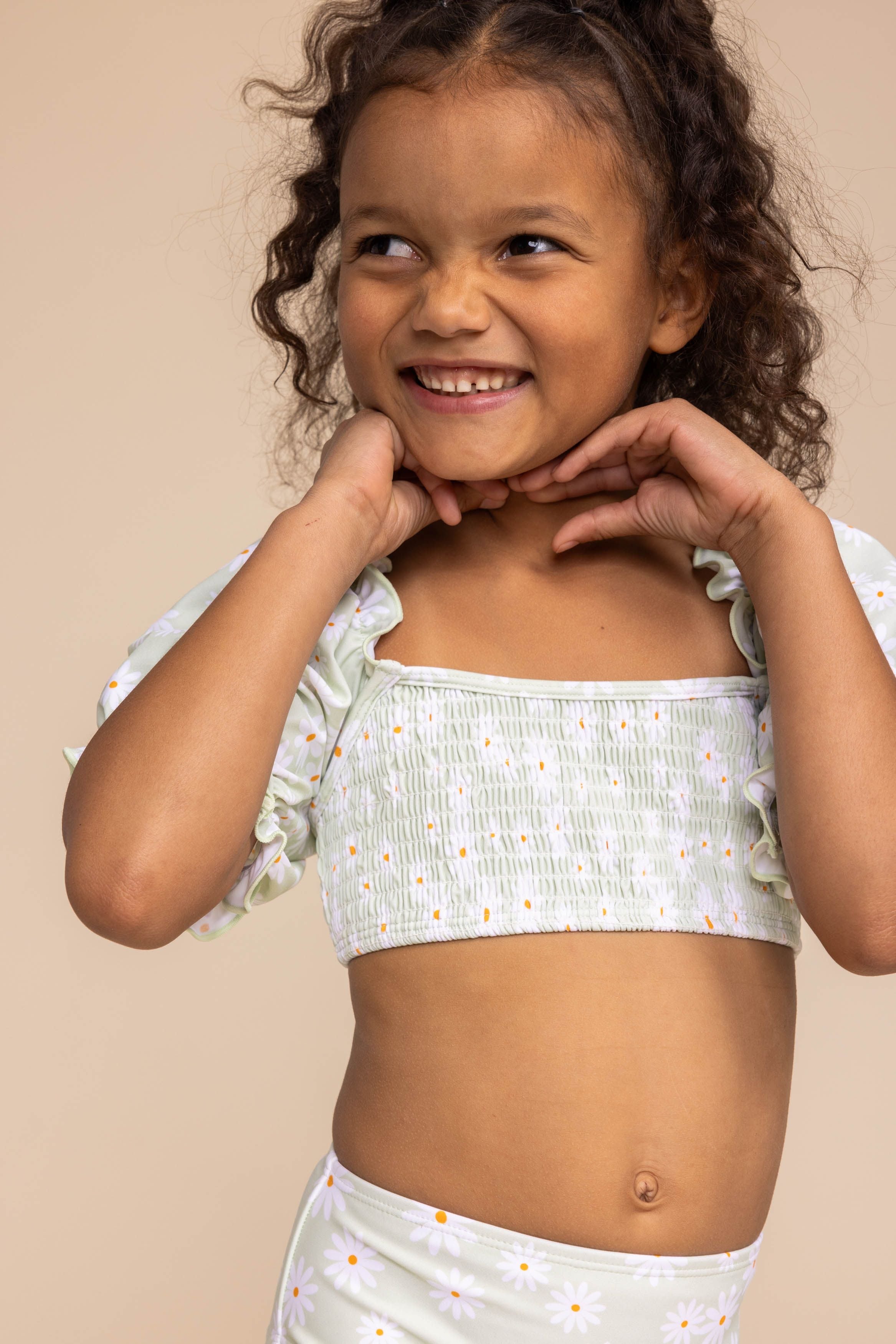 Girl's Sleeved Bikini | Green Daisy