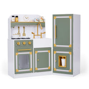 Versailles Wooden Deluxe Play Kitchen Plus Refrigerator And 15 Accessories, Olive Green