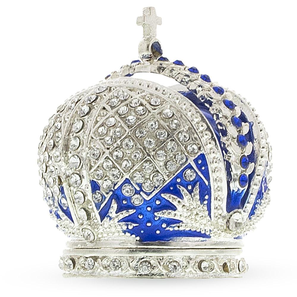 Royal Crown With Cross In Blue Enamel Jewelry Trinket Box Figurine