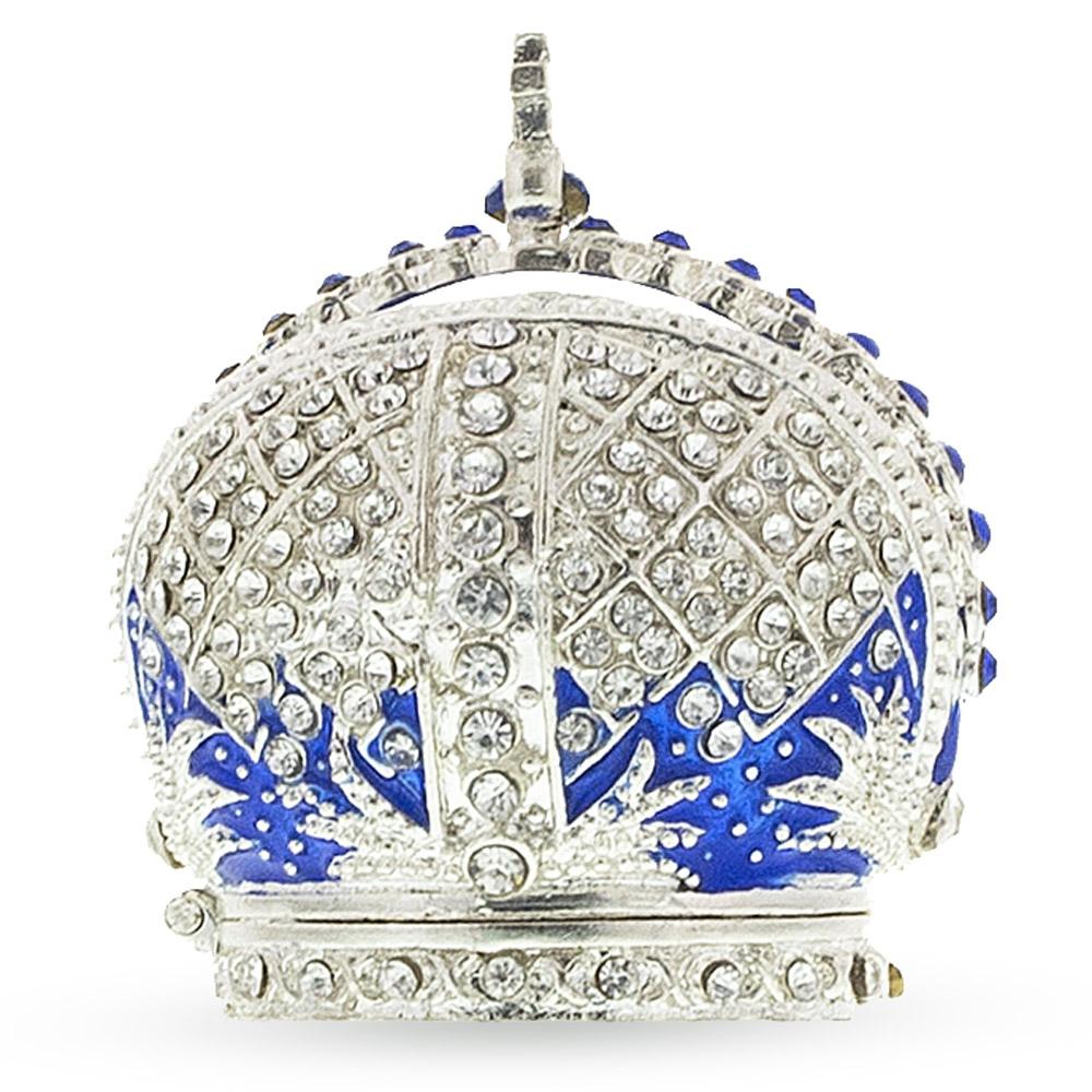 Royal Crown With Cross In Blue Enamel Jewelry Trinket Box Figurine