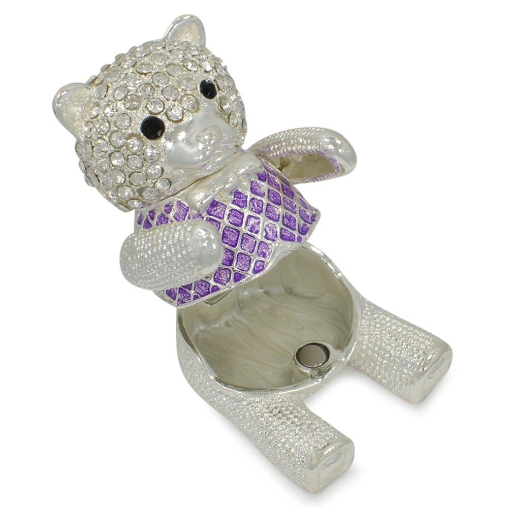 Crystal Teddy Bear Trinket Box Figurine 2 Inches