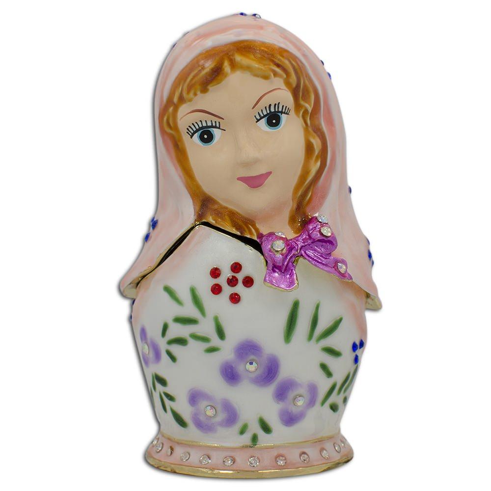 Jeweled Doll Trinket Box Figurine 3.75 Inches