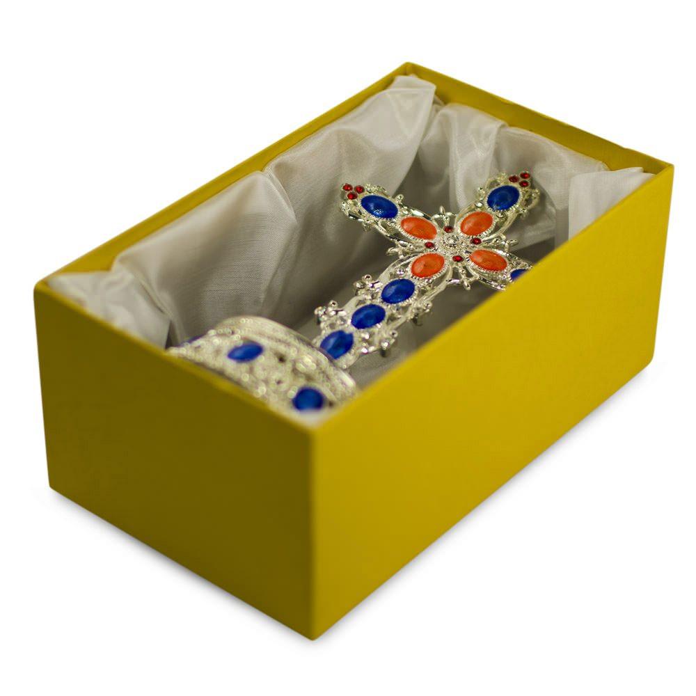 Bejeweled Standing Metal Cross Trinket Or Rosary Box