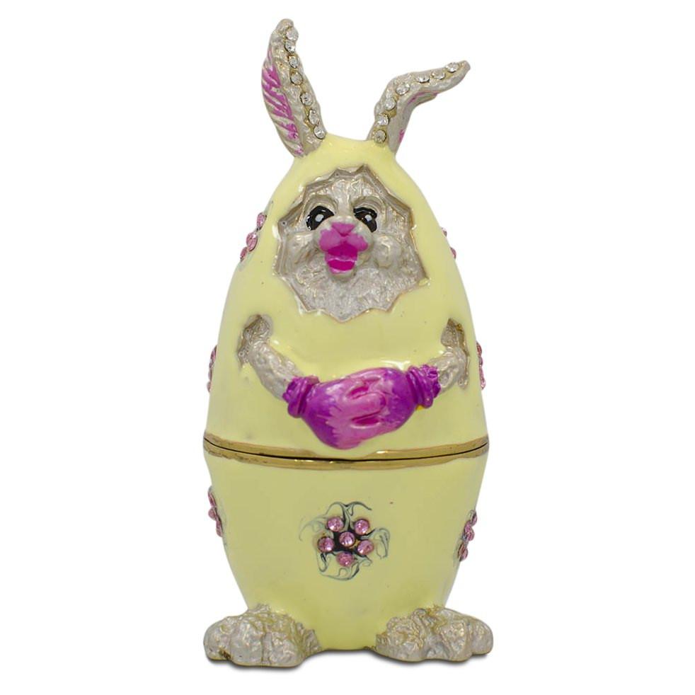 Bunny In The Easter Egg Metal Trinket Box Figurine